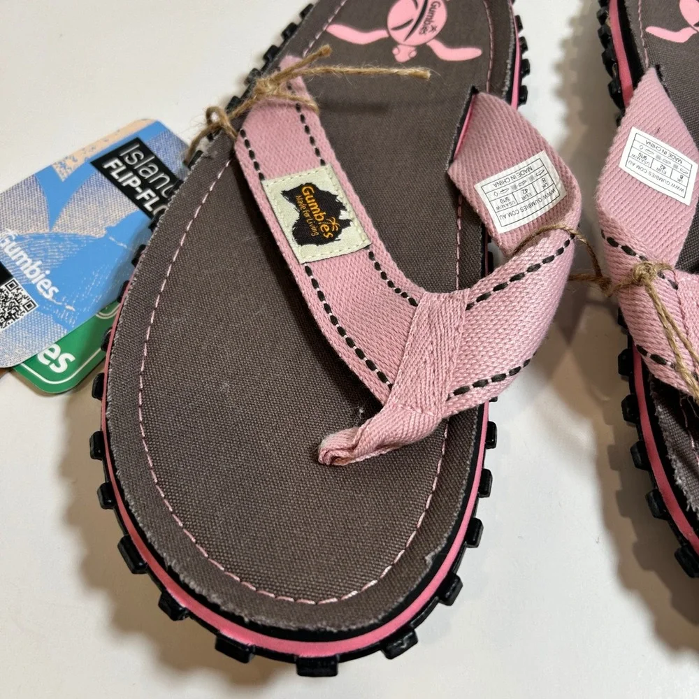 Gumbies Island Sandals Womens 9.5 Flip Flops Pink Canvas Summer Beach Turtle